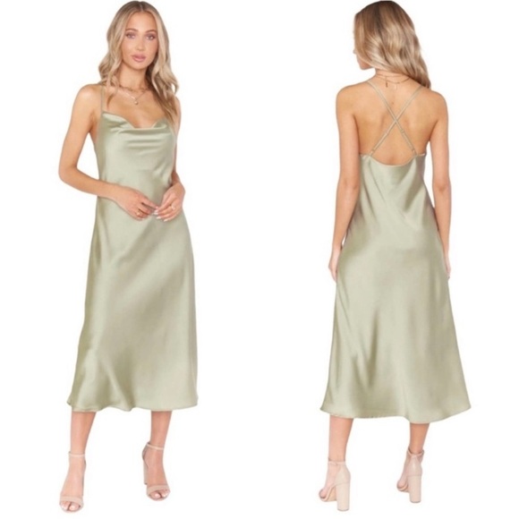 Show Me Your Mumu Green Verona Cowl Satin Midi Dress size Small - Picture 1 of 12
